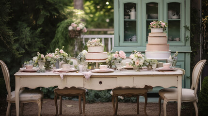 Fototapeta na wymiar Wedding Concept with Antique Furniture and Vintage Pastel Colors