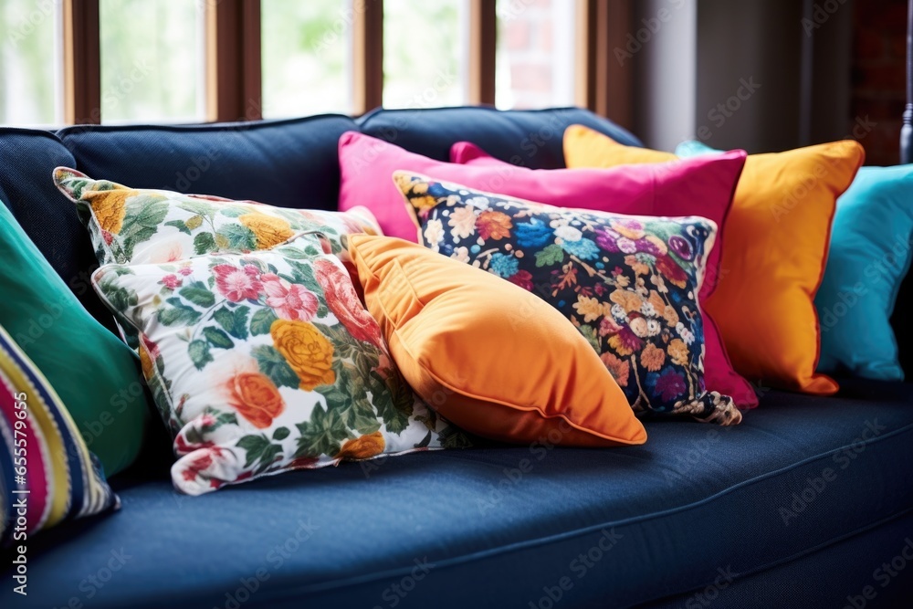 Wall mural an array of colourful throw pillows on a daybed