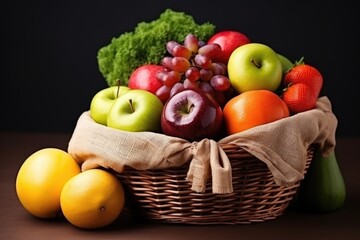 raw organic fruits in a wicker basket