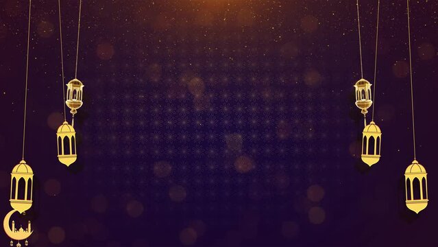 4K Background Eid Al Adha Mubarak and Traditional Lanterns Ramadan Islamic Particle Lighting Animation. Eid or islamic new year. Fireworks moon Ramadan Kareem message. Eid Mubarak muslim eid ramdan