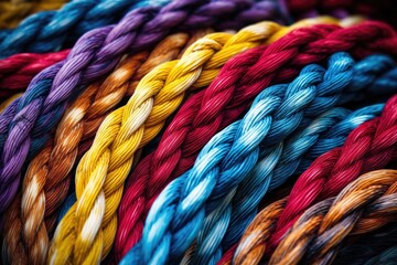 close-up of a colorful tug-of-war rope - obrazy, fototapety, plakaty