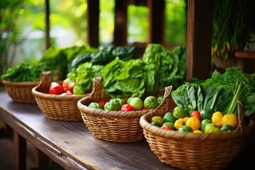baskets filled with fresh organic vegetables