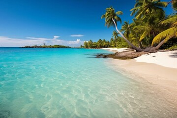 Fototapeta na wymiar Tropical beach with calm, turquoise Caribbean waters. Generative AI