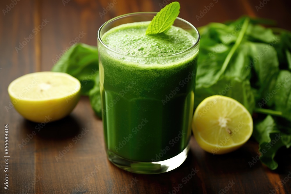 Wall mural image of a detoxifying green juice with celery and apples