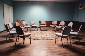 cozy circle of empty chairs in a meeting room