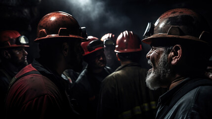 The engineer talking with group labor in the mine tunnel