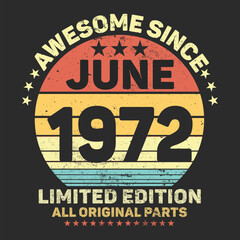 Awesome Since 1972. Vintage Retro Birthday Vector, Birthday gifts for women or men, Vintage birthday shirts for wives or husbands, anniversary T-shirts for sisters or brother