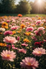 Colorful chrysanthemum flowers in the meadow.