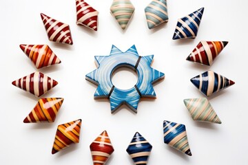 Obraz premium several dreidels arranged in a circular pattern on white surface
