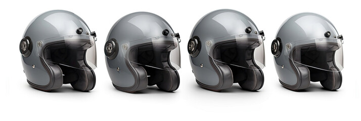 Set of new grey vintage helmet isolated on white background. Generative Ai
