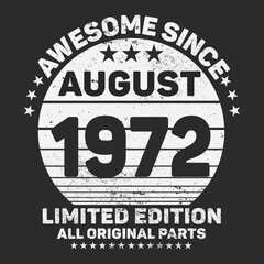 Awesome Since 1972. Vintage Retro Birthday Vector, Birthday gifts for women or men, Vintage birthday shirts for wives or husbands, anniversary T-shirts for sisters or brother