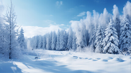 Christmas landscape beautiful winter scenery with christmas trees and snow