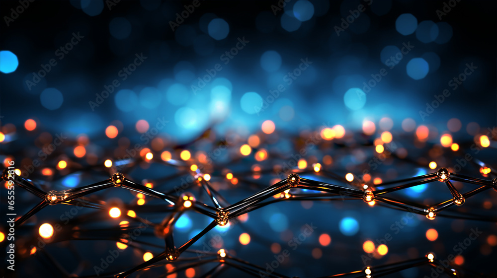 Poster abstract blue background. network connection structure. grid. ai generated