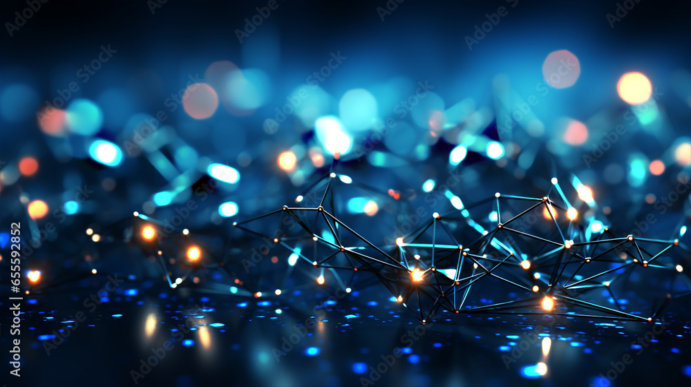 Poster abstract blue background. network connection structure. grid. ai generated