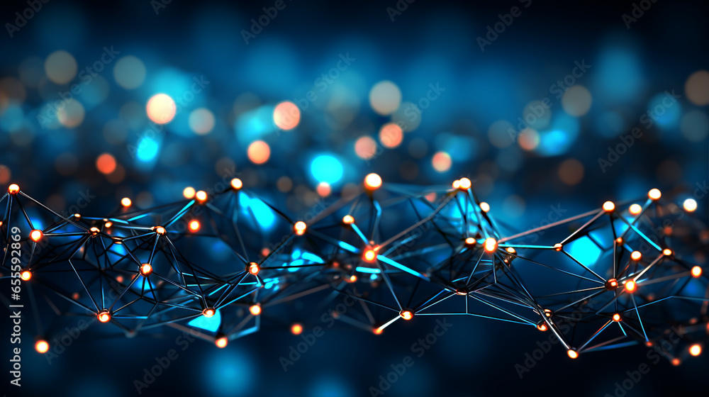 Poster abstract blue background. network connection structure. grid. ai generated