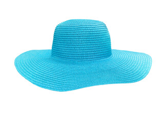 Blue beach straw hat isolated on white background
