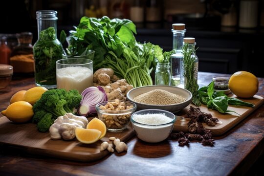 Ingredients For A Healthy Recipe Displayed On A Kitchen Counter