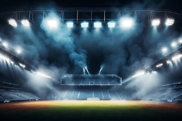 Bright stadium arena lights and smoke dark