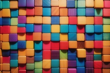 Colorful background of wooden blocks mosaic