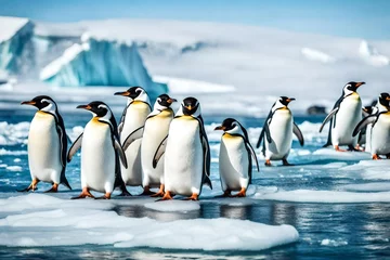 Schilderijen op glas : A group of cute penguins sliding on ice  © MB Khan