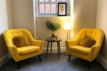 image of an empty counselling room with two seats