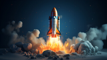 startup success rocket launch scaling growth - obrazy, fototapety, plakaty