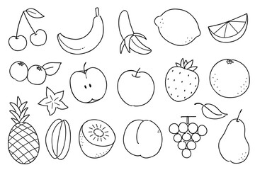 Set of hand-drawn rough line illustrations with a fruit theme