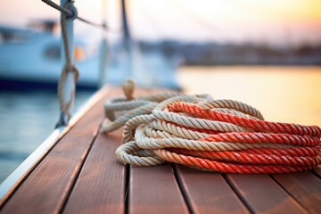 Fototapeta premium pair of connected ropes on a boats deck symbolizing bonding
