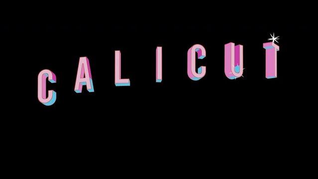 Bright letters jump merrily in the inscription CALICUT International Airport. Retro. Alpha channel black. Looped from frame 120 to 240, Alpha BW at the end