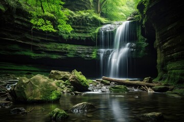 waterfall cascading over rocks in verdant forest landscape