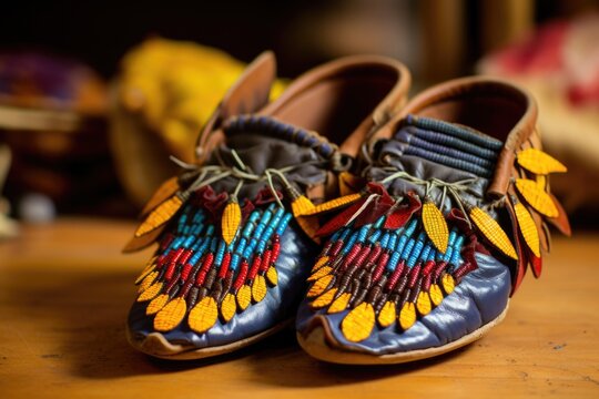 a close-up view of handmade moccasins