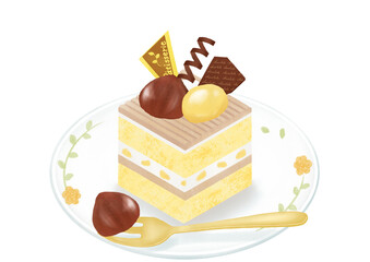 お皿にのった栗のケーキ