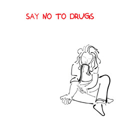 Drug abuse vector art. Friends and colleagues partying and abusing drugs. Anti drug awareness art. A drug addict line art
