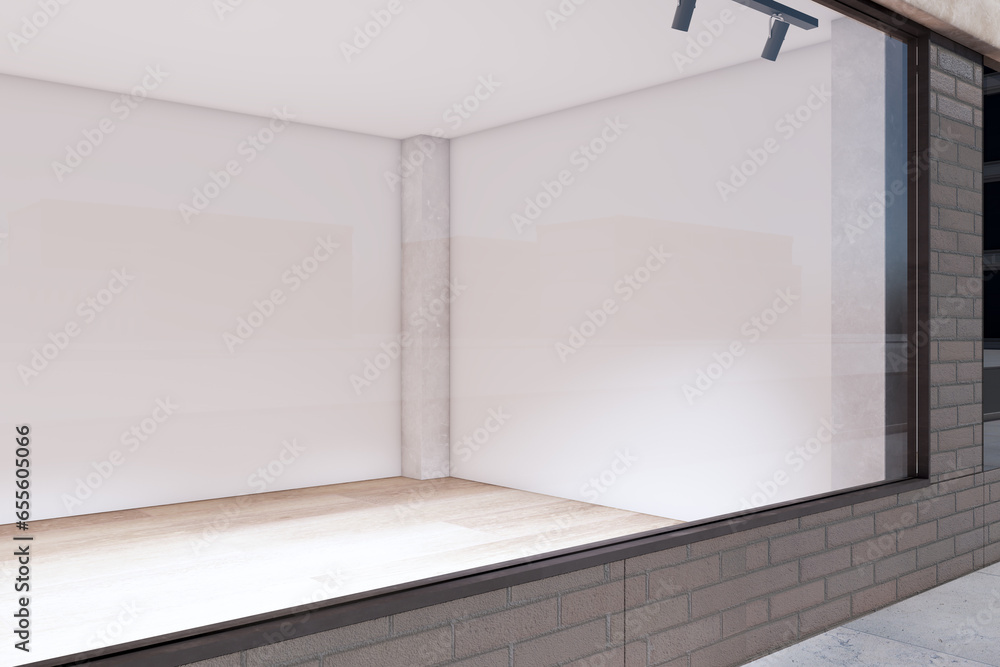 Poster blank storefront window with white mock up place for your advertisement. display, boutique and retai