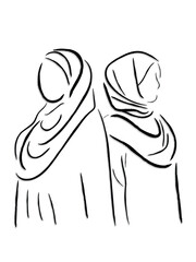 line art vector of hijabi women. Arabian culture and rich heritage. Muslim women. hijabi friends
