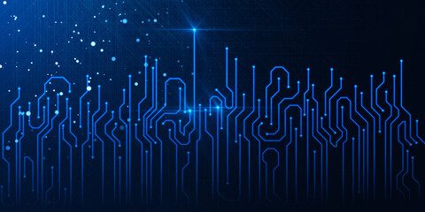 Abstract digital blue circuit background. Technology, chip and innovation concept. 3D Rendering.