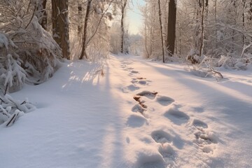 Obraz premium faint 2021 footprint on a snowy path