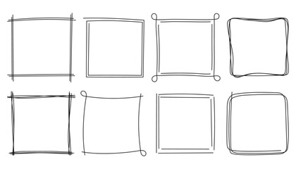 Doodle drawings, square frames isolated on white