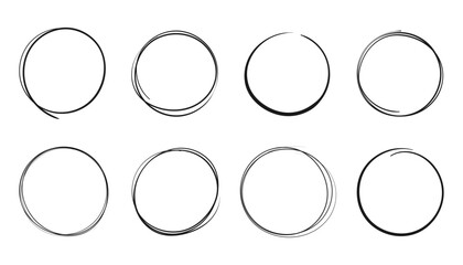 Doodle drawings, round frames, isolated on white