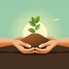 World Environment Day Poster: Two hands holding a green plant. Vector illustration design.