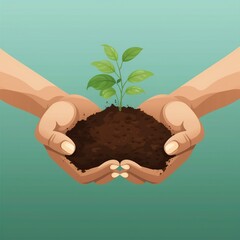 World Environment Day Poster: Two hands holding a green plant. Vector illustration design.