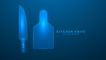 Kitchen knife. Utensils tools and cooking. Vector illustration with light effect and neon