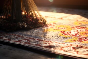 close-up of a prayer mat in natural sunlight