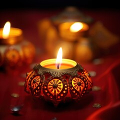 Happy Diwali! Clay Diya lamps are illuminated during the celebration of Diwali, the Hindu festival of lights.