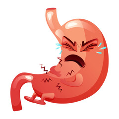 Crying human stomach cartoon character