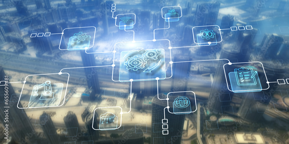Poster automation icon. software technology process system business concept