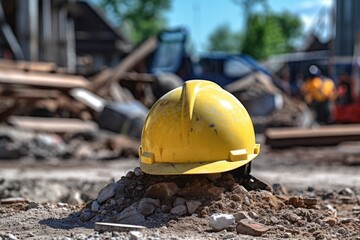 bright yellow safety helmet on a construction site