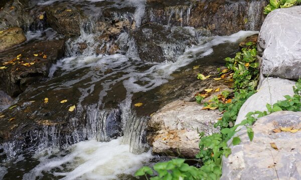 water flowing over rocks in a stream.