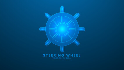 Steering wheel marine. Rudder or Boat Steering Wheel. Vector illustration with light effect and neon