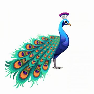 Peacock with colorful feather, Indian national bird. Vector illustration design.
